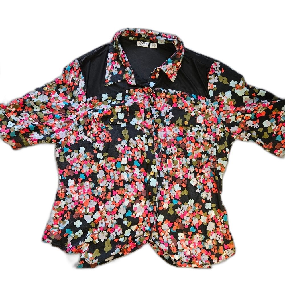 Cato Womens button up blouse black with floral print. Size 18/20.